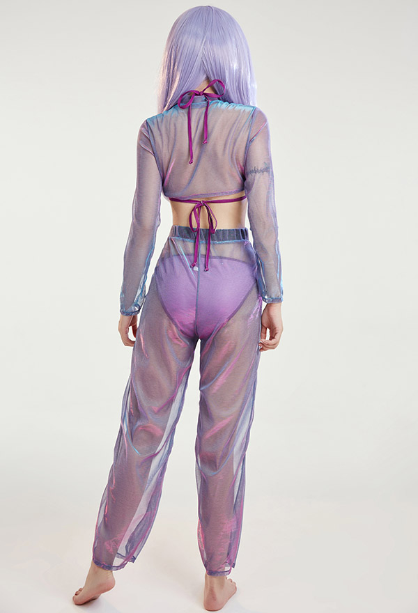 Star Signal Women Pastel Alien Pattern Halter String Bikini Set with Gauze Top and Trousers