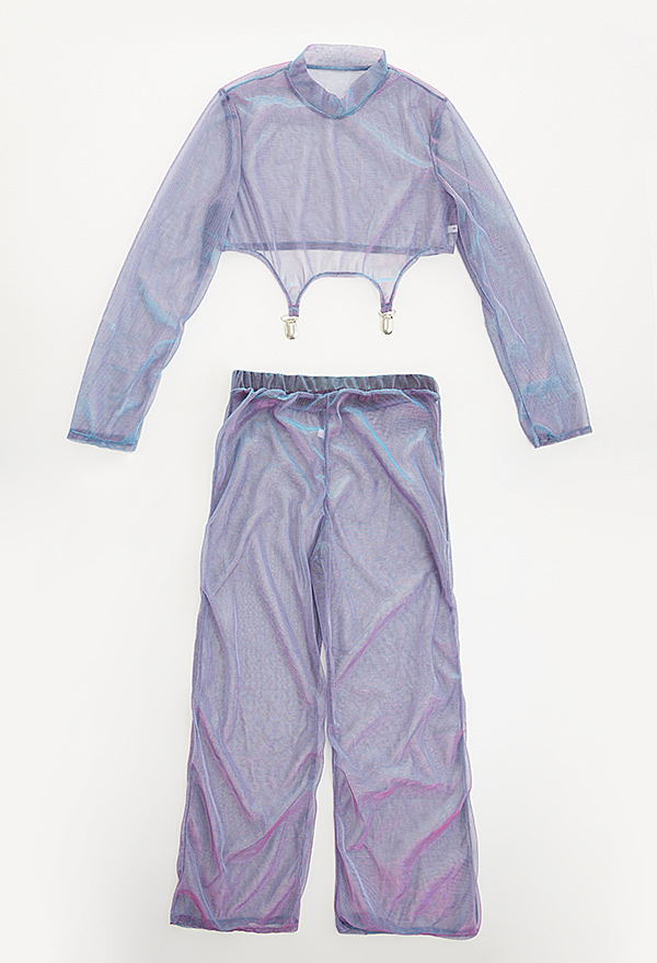 Star Signal Women Pastel Alien Pattern Halter String Bikini Set with Gauze Top and Trousers