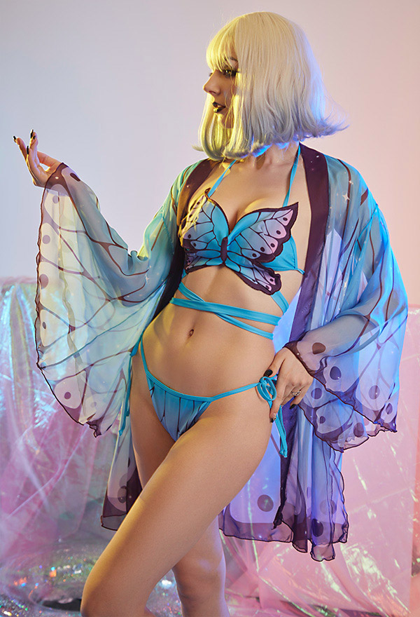 Fairy Kisses Pastel Women Butterfly Halter String Top and Bottom Bikini Set with Cover Up Fairy Kisses Pastel Women Butterfly Halter String Top and Bottom Bikini Set with Cover Up