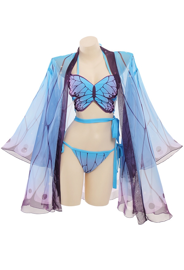 Fairy Kisses Pastel Women Butterfly Halter String Top and Bottom Bikini Set with Cover Up Fairy Kisses Pastel Women Butterfly Halter String Top and Bottom Bikini Set with Cover Up