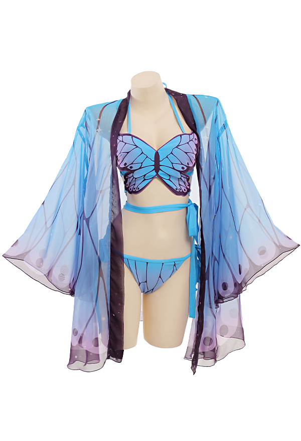 Fairy Kisses Pastel Women Butterfly Halter String Top and Bottom Bikini Set with Cover Up Fairy Kisses Pastel Women Butterfly Halter String Top and Bottom Bikini Set with Cover Up