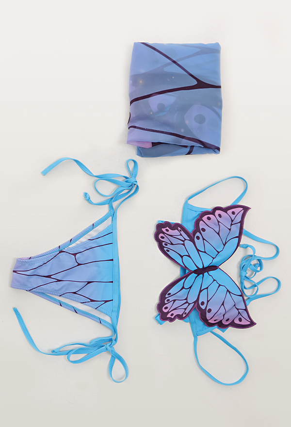 Fairy Kisses Pastel Women Butterfly Halter String Top and Bottom Bikini Set with Cover Up Fairy Kisses Pastel Women Butterfly Halter String Top and Bottom Bikini Set with Cover Up