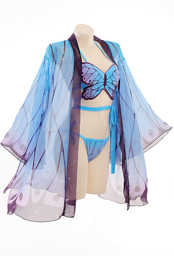 Fairy Kisses Pastel Women Butterfly Halter String Top and Bottom Bikini Set with Cover Up Fairy Kisses Pastel Women Butterfly Halter String Top and Bottom Bikini Set with Cover Up