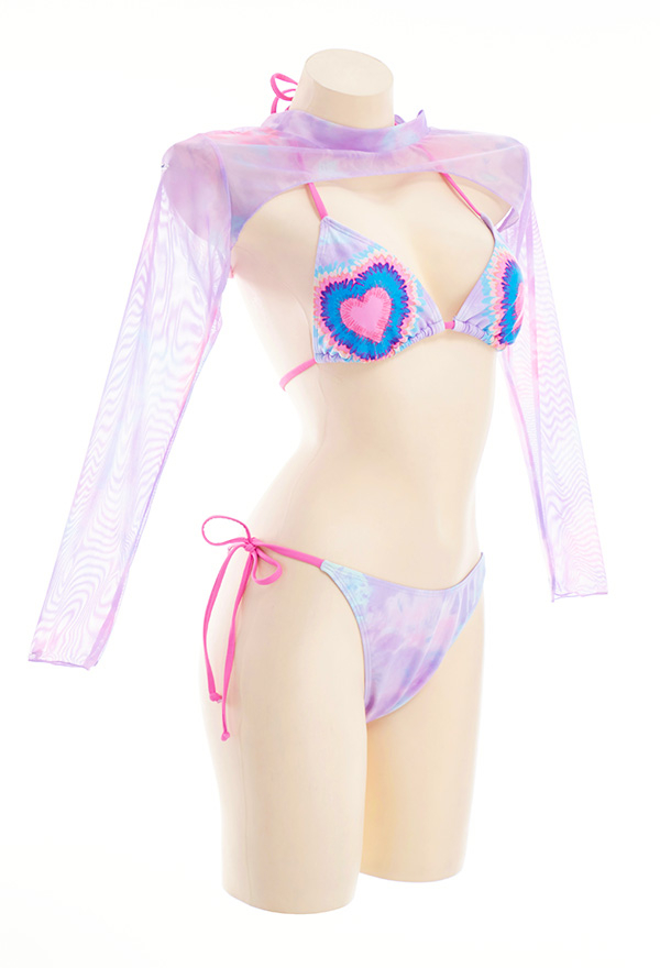 Enchanted Women Pastel Goth Tie-Dye Triangle Top and Lace-Up Bottom Bikini Set with Cover Up Enchanted Women Pastel Goth Tie-Dye Triangle Top and Lace-Up Bottom Bikini Set with Cover Up