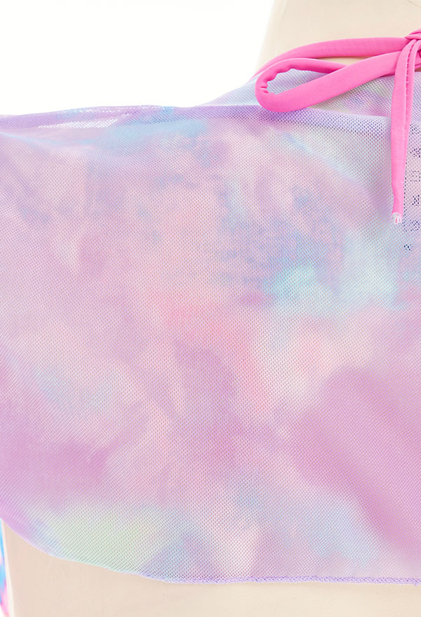 Enchanted Women Pastel Goth Tie-Dye Triangle Top and Lace-Up Bottom Bikini Set with Cover Up Enchanted Women Pastel Goth Tie-Dye Triangle Top and Lace-Up Bottom Bikini Set with Cover Up