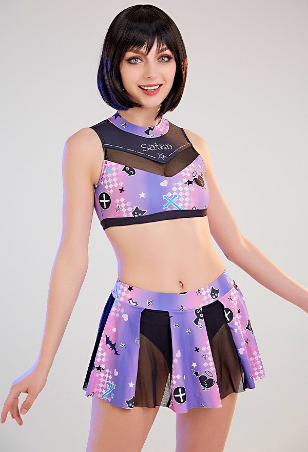 Teamwork Gothic Pastel Cheerleader Style Satan Print Two-Piece Swimsuit