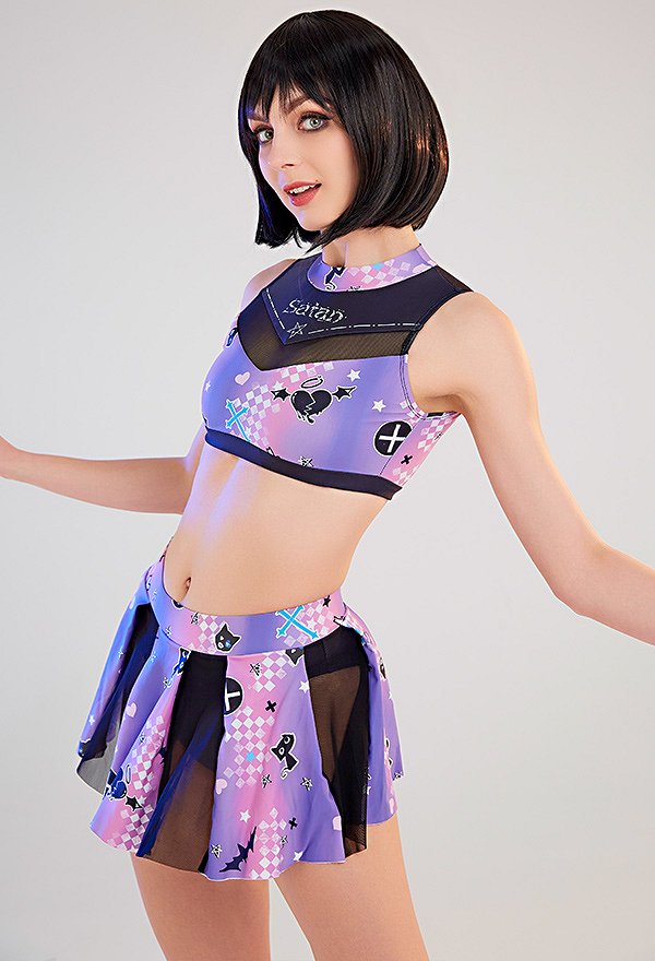 Teamwork Gothic Pastel Cheerleader Style Satan Print Two-Piece Swimsuit