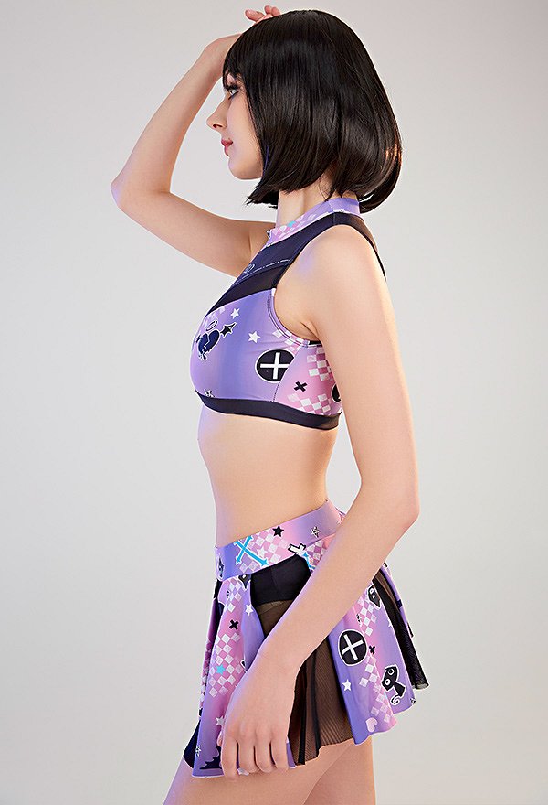 Teamwork Gothic Pastel Cheerleader Style Satan Print Two-Piece Swimsuit
