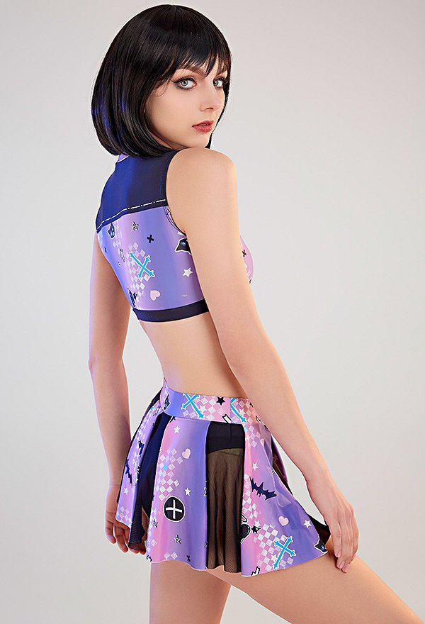 Teamwork Gothic Pastel Cheerleader Style Satan Print Two-Piece Swimsuit