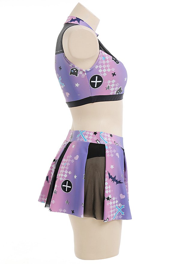 Teamwork Gothic Pastel Cheerleader Style Satan Print Two-Piece Swimsuit