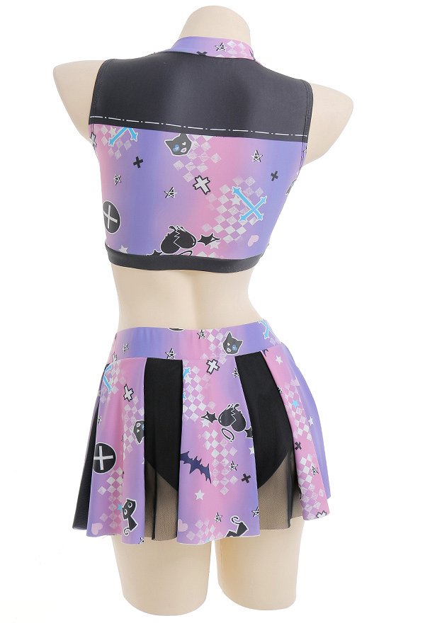 Teamwork Gothic Pastel Cheerleader Style Satan Print Two-Piece Swimsuit