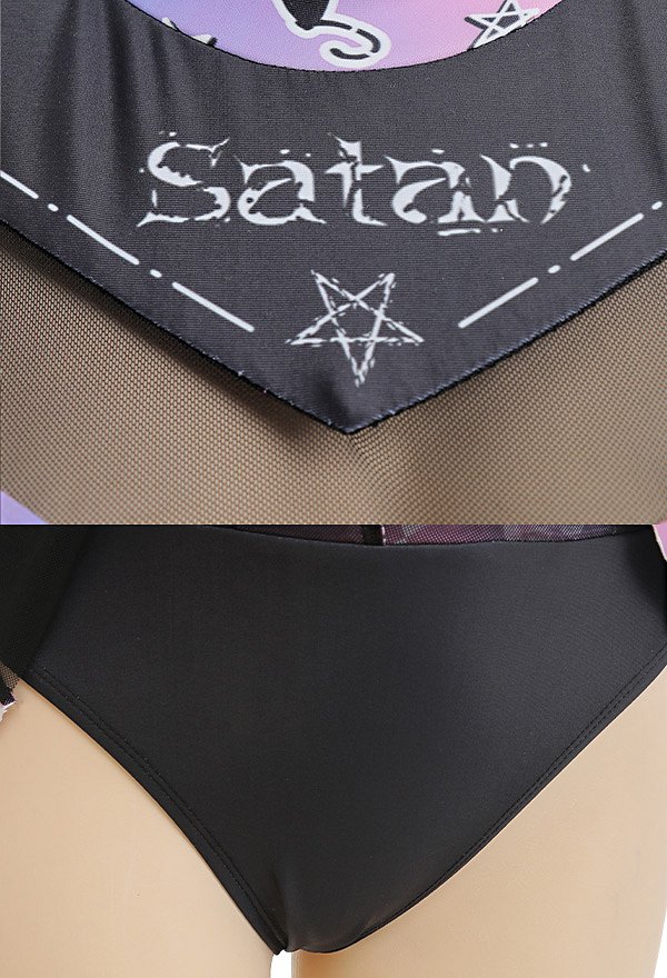 Teamwork Gothic Pastel Cheerleader Style Satan Print Two-Piece Swimsuit