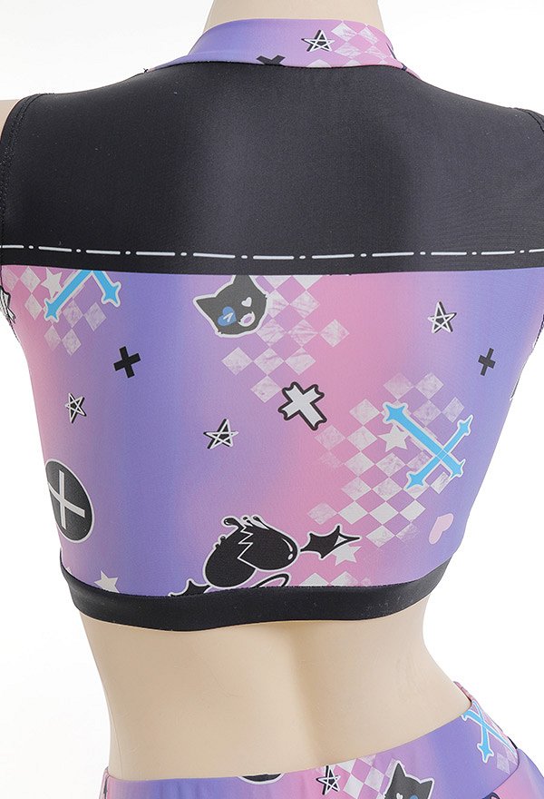 Teamwork Gothic Pastel Cheerleader Style Satan Print Two-Piece Swimsuit