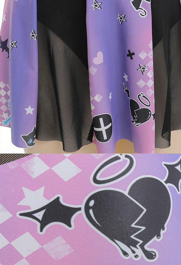 Teamwork Gothic Pastel Cheerleader Style Satan Print Two-Piece Swimsuit