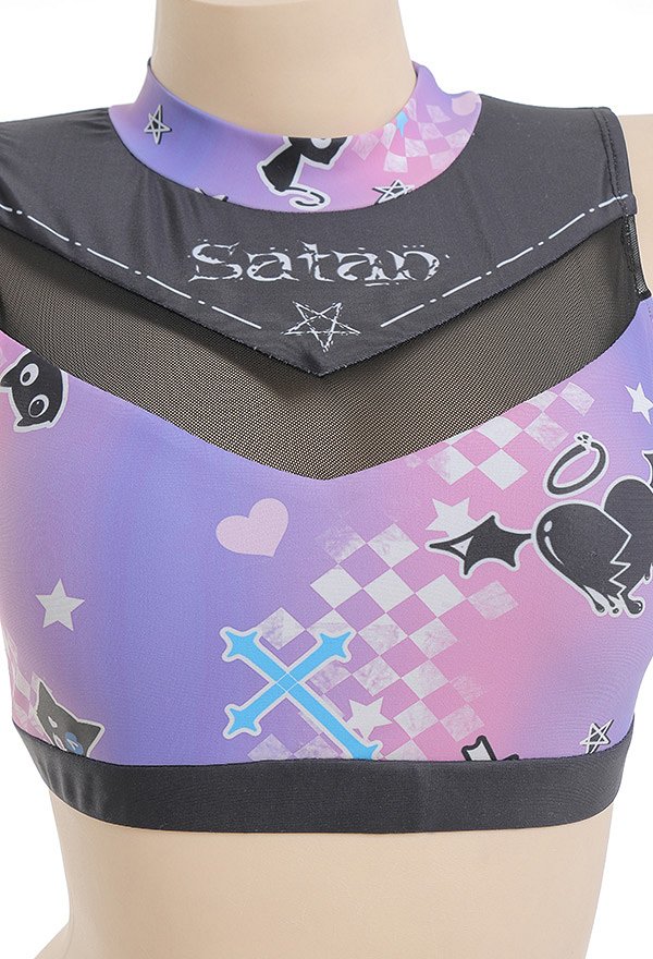 Teamwork Gothic Pastel Cheerleader Style Satan Print Two-Piece Swimsuit