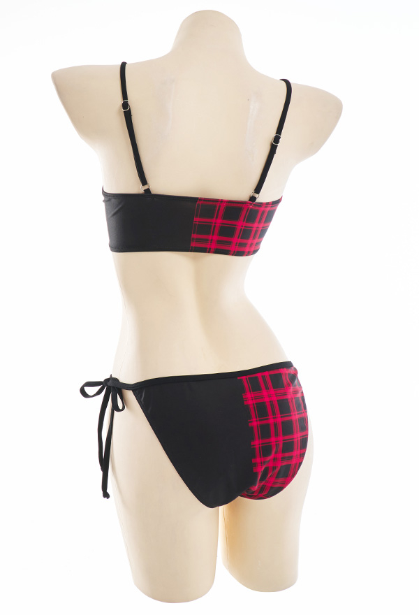 Bloody Moon Punk Gothic Swimsuit Color Contrast Skull Print Lace-up Bikini Set Bloody Moon Punk Gothic Swimsuit Color Contrast Skull Print Lace-up Bikini Set