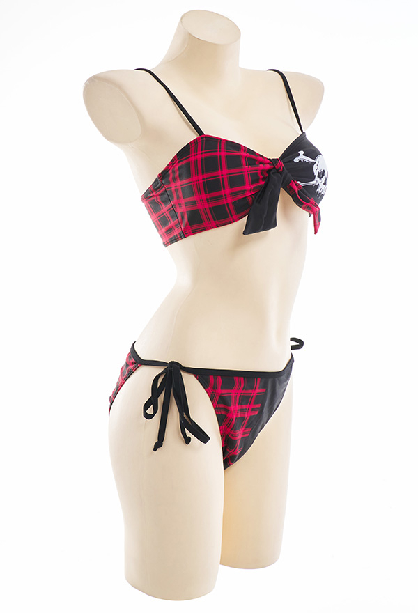 Bloody Moon Punk Gothic Swimsuit Color Contrast Skull Print Lace-up Bikini Set Bloody Moon Punk Gothic Swimsuit Color Contrast Skull Print Lace-up Bikini Set