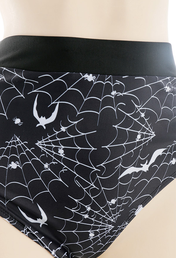 Moonlight Women Gothic Black Bat Spiderweb Print Lace-up Two Piece Swimsuit Moonlight Women Gothic Black Bat Spiderweb Print Lace-up Two Piece Swimsuit