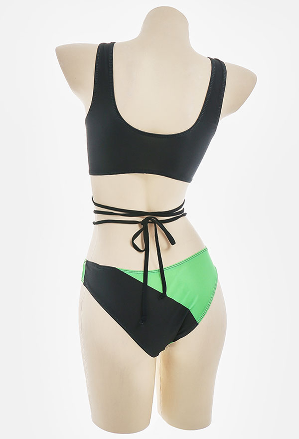 Shego Gothic Black and Green Cross Strap Low Waist Bikini Set