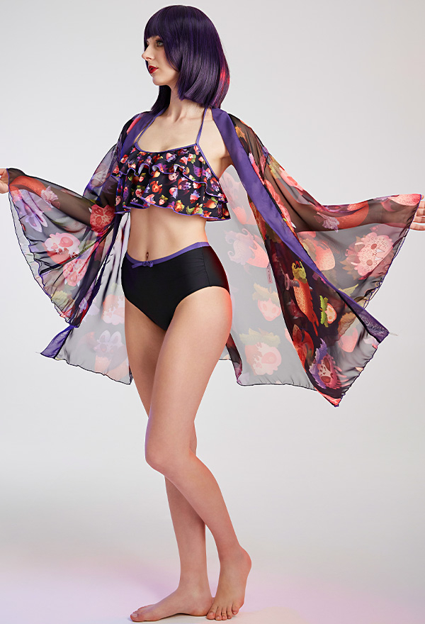 Bite U Gothic Pastel Devil Strawberry Print Halter High Waist Two-piece Swimsuit Bite U Gothic Pastel Devil Strawberry Print Halter High Waist Two-piece Swimsuit