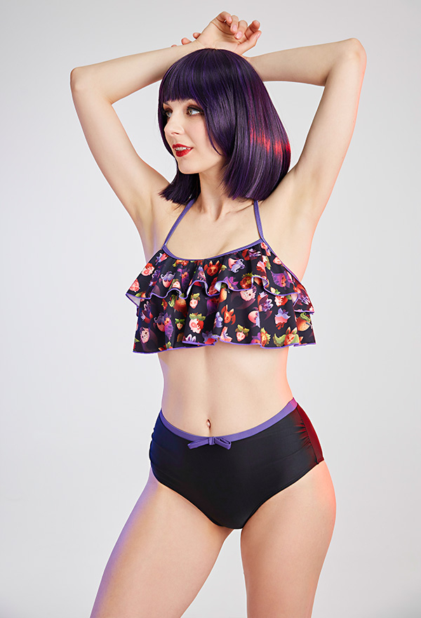 Bite U Gothic Pastel Devil Strawberry Print Halter High Waist Two-piece Swimsuit Bite U Gothic Pastel Devil Strawberry Print Halter High Waist Two-piece Swimsuit
