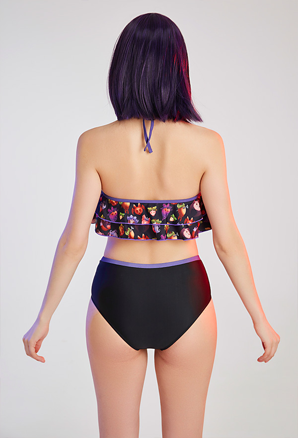 Bite U Gothic Pastel Devil Strawberry Print Halter High Waist Two-piece Swimsuit Bite U Gothic Pastel Devil Strawberry Print Halter High Waist Two-piece Swimsuit