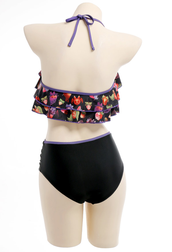 Bite U Gothic Pastel Devil Strawberry Print Halter High Waist Two-piece Swimsuit Bite U Gothic Pastel Devil Strawberry Print Halter High Waist Two-piece Swimsuit
