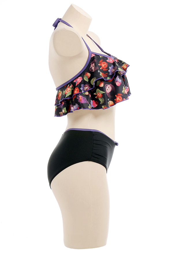 Bite U Gothic Pastel Devil Strawberry Print Halter High Waist Two-piece Swimsuit Bite U Gothic Pastel Devil Strawberry Print Halter High Waist Two-piece Swimsuit