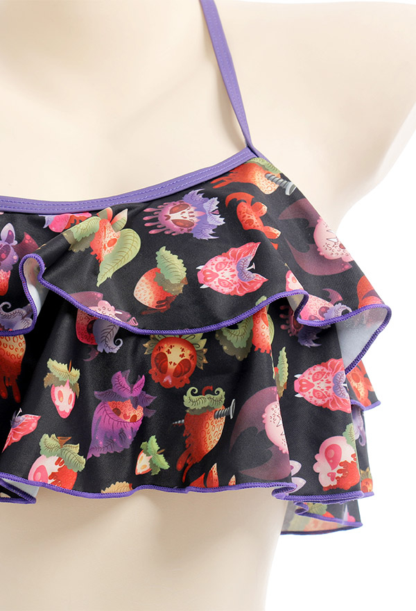 Bite U Gothic Pastel Devil Strawberry Print Halter High Waist Two-piece Swimsuit Bite U Gothic Pastel Devil Strawberry Print Halter High Waist Two-piece Swimsuit