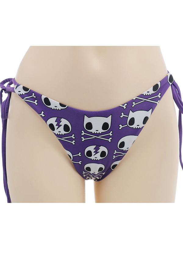 Poisonous Gothic Pastel Dark Skeleton Print String Halter Low Waist Bikini Set