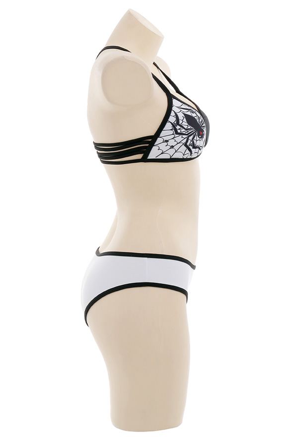 Ice Whisky Gothic Devil Spider Print String Top and Bottom Bikini Set with Coverup Ice Whisky Gothic Devil Spider Print String Top and Bottom Bikini Set with Coverup