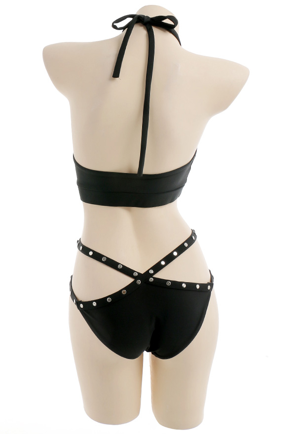 Dive In Women Gothic Black Spiderweb Pattern Backless Halter Two Piece Bathing Suit Dive In Women Gothic Black Spiderweb Pattern Backless Halter Two Piece Bathing Suit