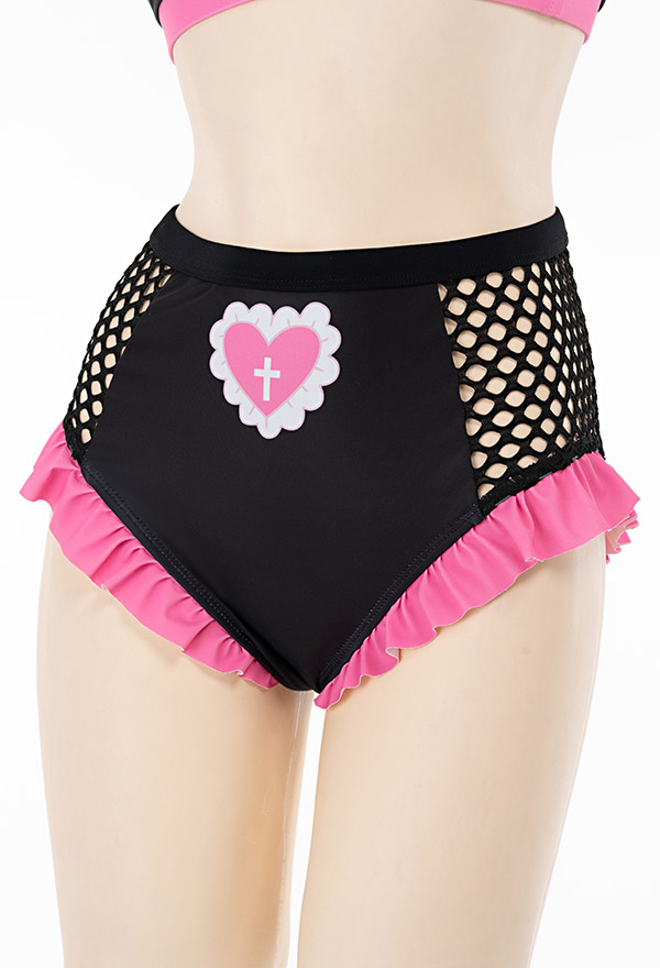 Pink Wine Gothic Pastel Nurse Style Mesh Ruffled Halter Two-Piece Bathing Suit