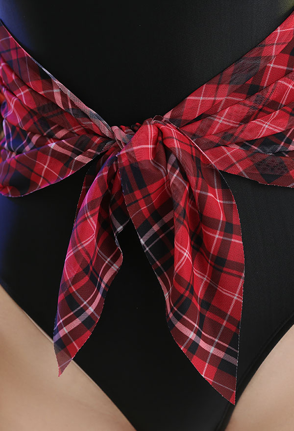 Dive in Women Punk Red Black Plaid Long Sleeve One-Piece Swimsuit Dive in Women Punk Red Black Plaid Long Sleeve One-Piece Swimsuit