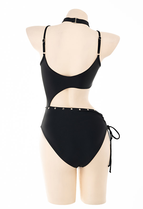 Never Over Gothic Black Pentagram Decorated Neck Cutout One-piece Bathing Suit Never Over Gothic Black Pentagram Decorated Neck Cutout One-piece Bathing Suit