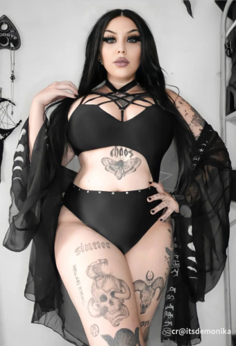 Never Over Gothic Black Pentagram Decorated Neck Cutout One-piece Bathing Suit