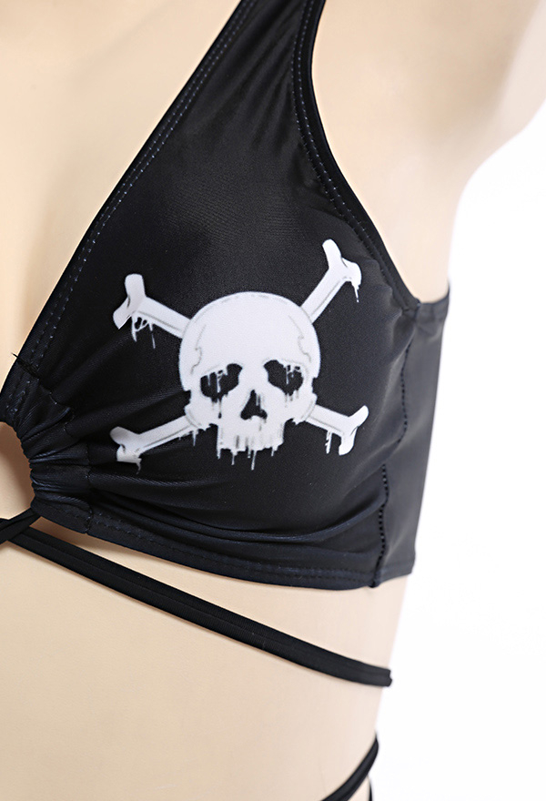 Bloody Moon Gothic Plaid Skull Print Cross Strap Low Waist Bikini Set Bloody Moon Gothic Plaid Skull Print Cross Strap Low Waist Bikini Set
