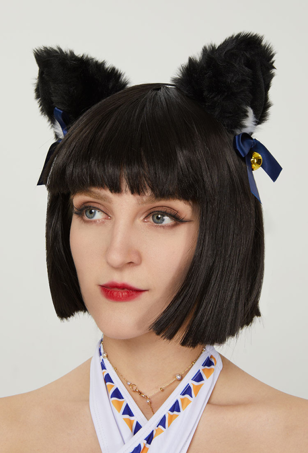 Egyptian Cat Crossover Halter Two-Piece Swimwear Swimsuit with Necklace and Cat Ear