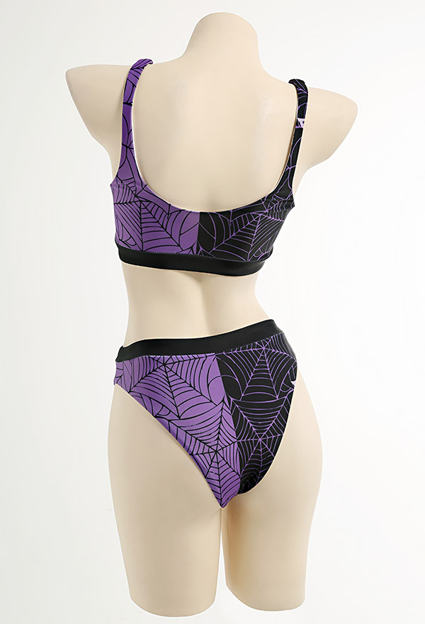 Moonlight Gothic Black Pastel Spiderweb Butterfly Print Two-Piece Swimsuit