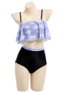 Pastel Haze Gothic Soft Girl Cloud Print Ruffled High Waist Two-Piece Swimsuit