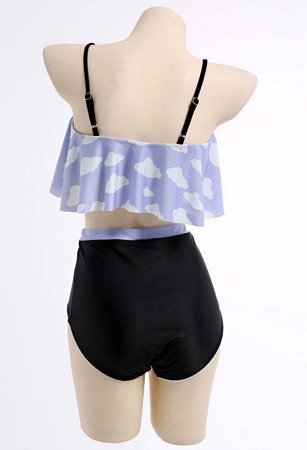 Pastel Haze Gothic Soft Girl Cloud Print Ruffled High Waist Two-Piece Swimsuit Pastel Haze Gothic Soft Girl Cloud Print Ruffled High Waist Two-Piece Swimsuit