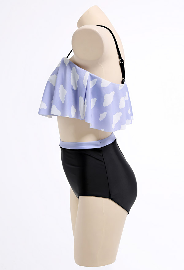 Pastel Haze Gothic Soft Girl Cloud Print Ruffled High Waist Two-Piece Swimsuit Pastel Haze Gothic Soft Girl Cloud Print Ruffled High Waist Two-Piece Swimsuit