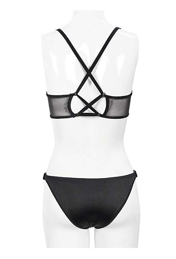 Devil Fashion Bat Style Gothic Black Mesh Triangle String Low Waist Bikini Set Devil Fashion Bat Style Gothic Black Mesh Triangle String Low Waist Bikini Set