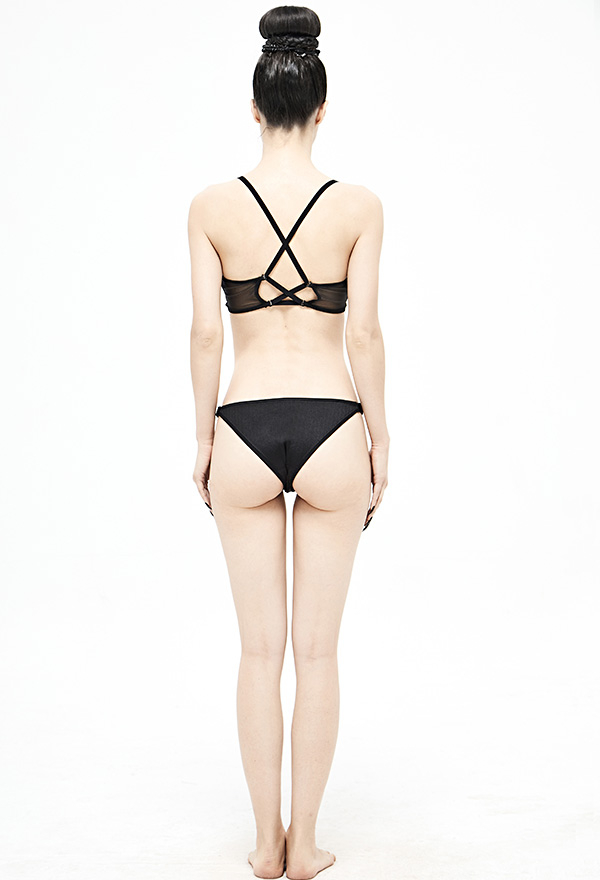 Devil Fashion Bat Style Gothic Black Mesh Triangle String Low Waist Bikini Set Devil Fashion Bat Style Gothic Black Mesh Triangle String Low Waist Bikini Set