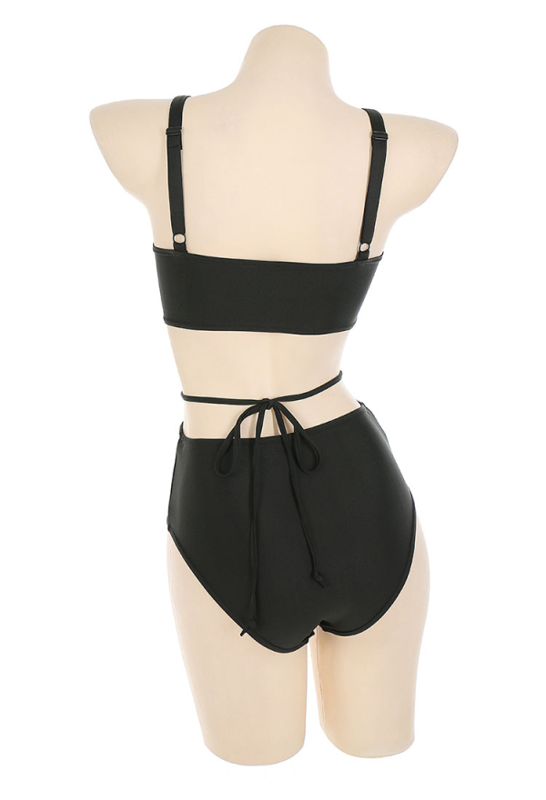 Mavy-Wavy Mavis Women Gothic Black Cross Strap Cutout Ring Decorated Trikini One-Piece Swimsuit