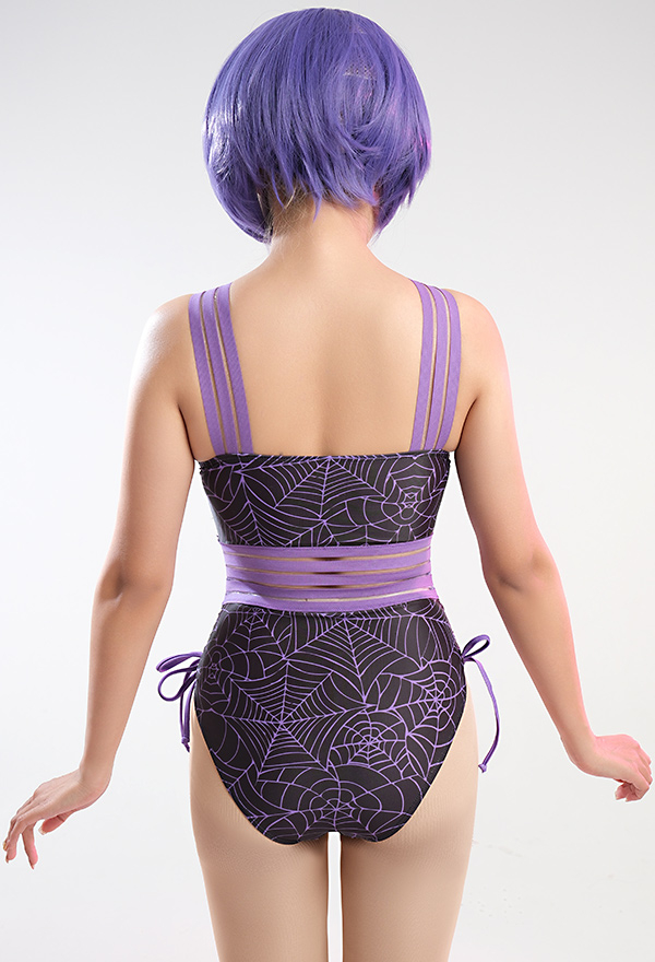 Gothic Purple Butterfly Spiderweb Pattern Halter Waist Hollow One-Piece Swimsuit Gothic Purple Butterfly Spiderweb Pattern Halter Waist Hollow One-Piece Swimsuit