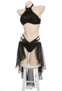 Night Spinner Black Hexagram Gothic Black Halter Neck Two-Piece Swimsuit