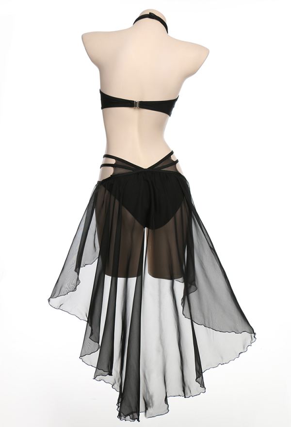 Night Spinner Black Hexagram Gothic Black Halter Neck Two-Piece Swimsuit