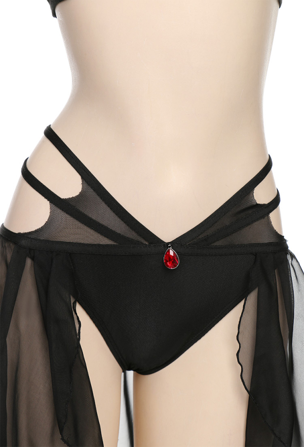 Night Spinner Black Hexagram Gothic Black Halter Neck Two-Piece Swimsuit