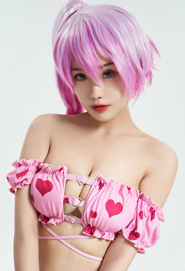 Pink Sweetheart Kawaii Heart Silver Ring Decoration Two-Piece Swimsuit